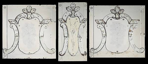 Appraisal: Three Italian Rococo style etched mirror panels probably Venetian late