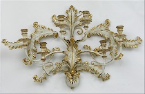 Appraisal: Wrought Gilt and Painted Wall Sconce Decorative hand wrought wall