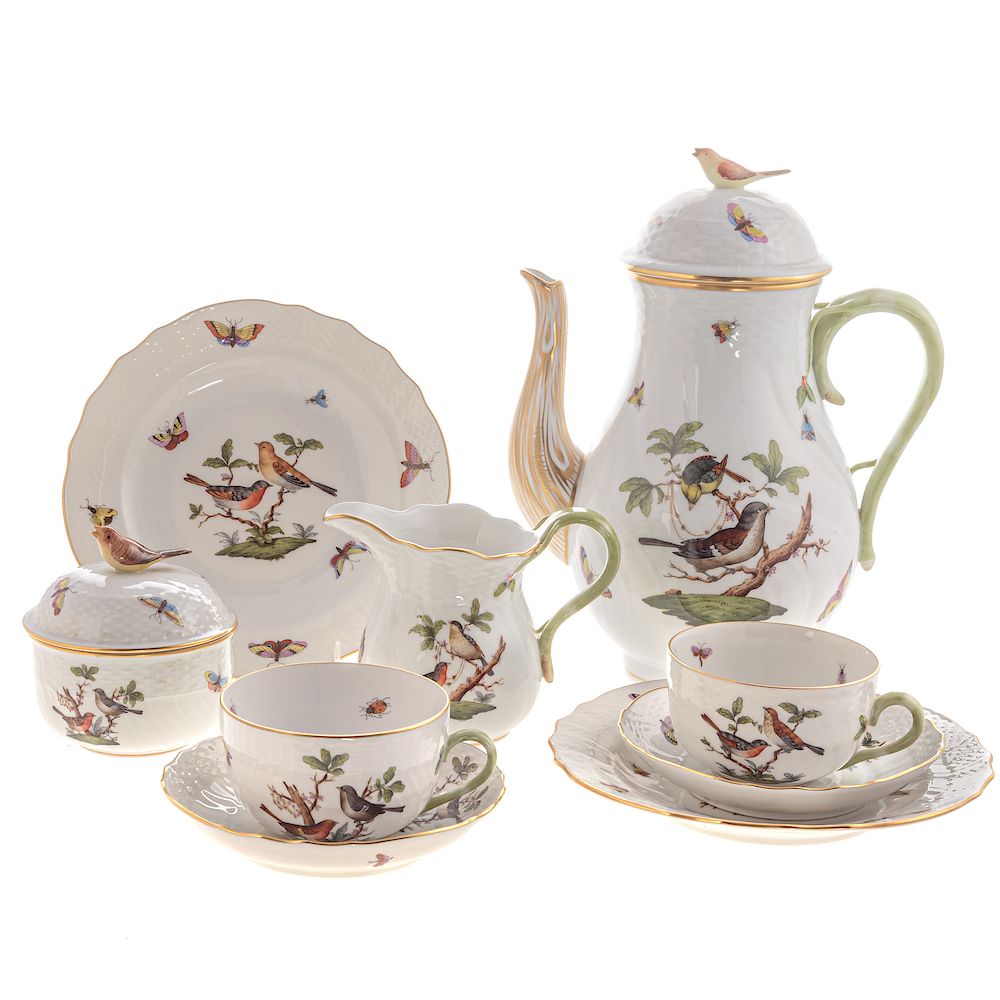 Appraisal: Herend Porcelain Rothschild Bird Piece Tea Set Includes tea pot