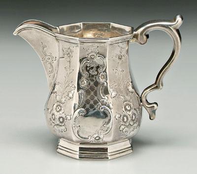 Appraisal: Coin silver pitcher paneled pear form with S-scroll handle conforming