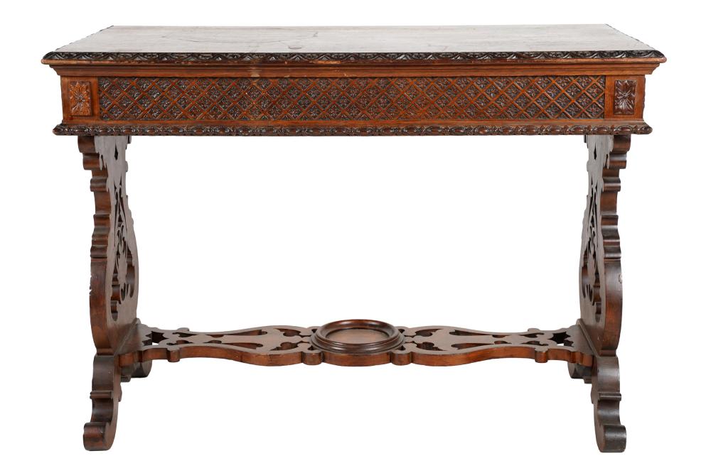 Appraisal: RENAISSANCE STYLE CARVED OAK SIDE TABLECondition heavy wear discoloration stains