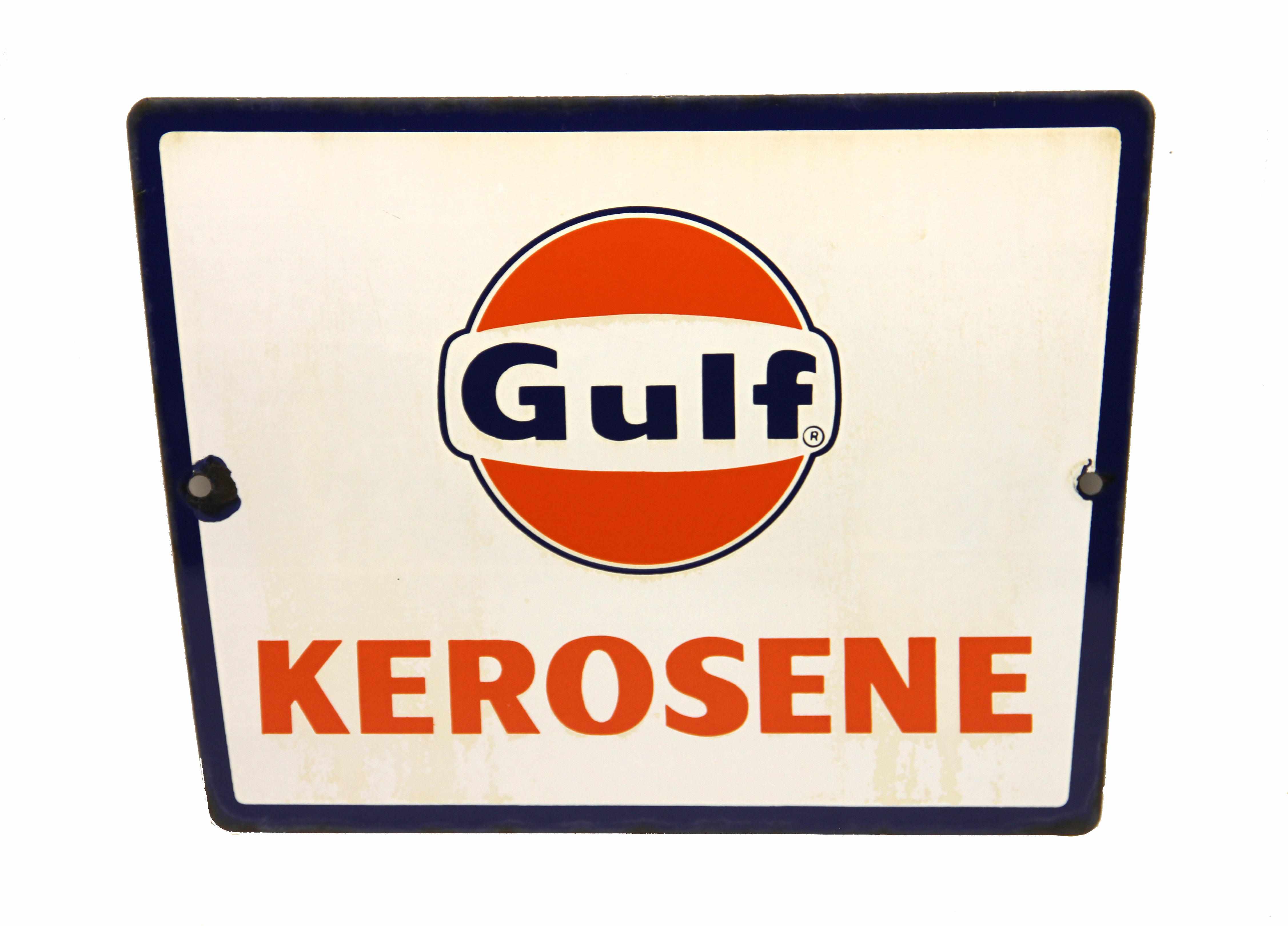 Appraisal: A rare Gulf Kerosene pump plate circa 's multi-colored porcelain