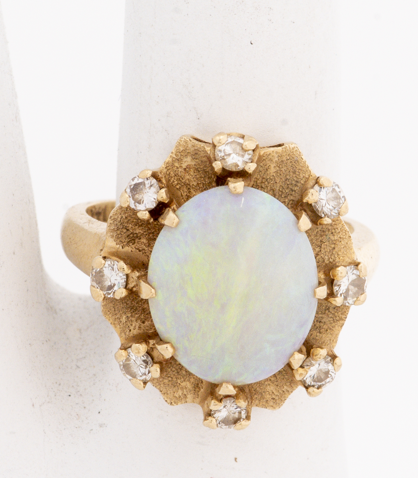 Appraisal: VINTAGE 'S K YELLOW GOLD OPAL DIAMOND RING Vintage 's