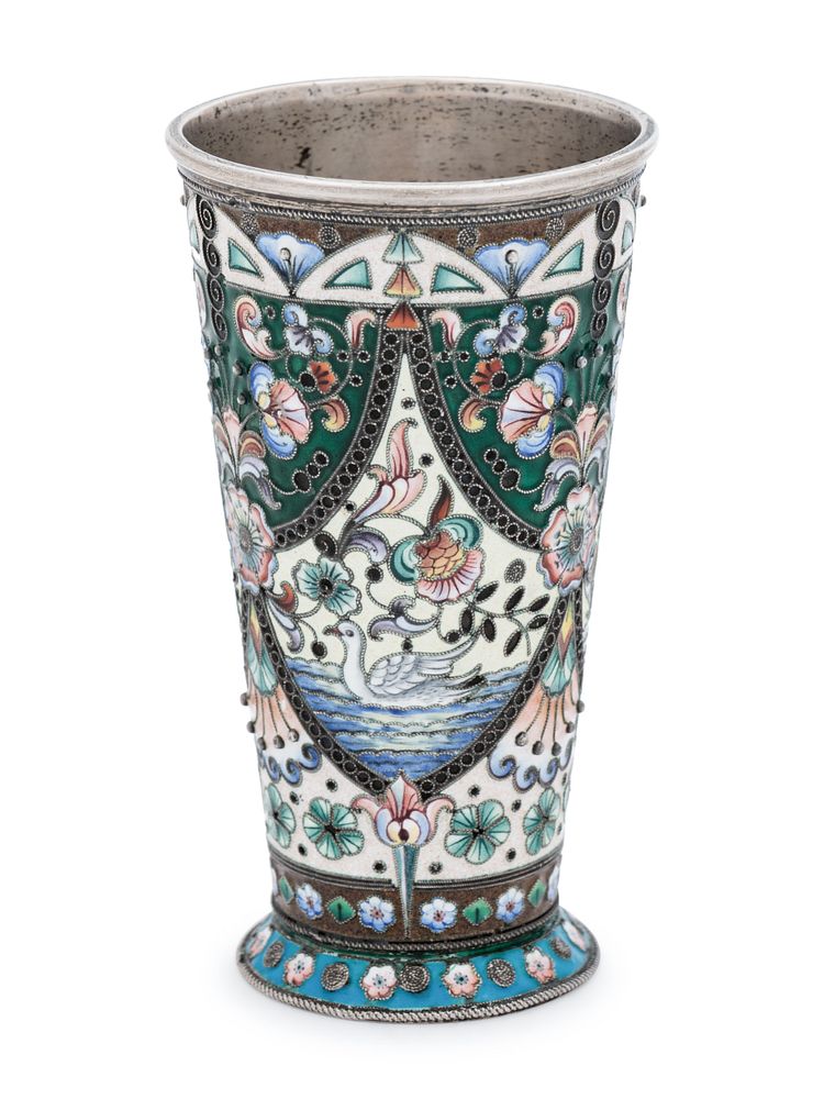 Appraisal: A Russian Silver and Shaded Enamel Beaker A Russian Silver