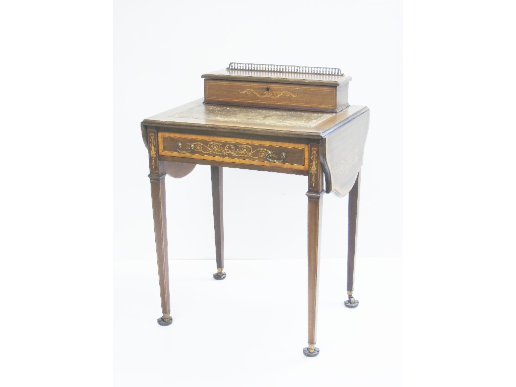 Appraisal: An inlaid mahogany Ladies Writing Desk the raised box having