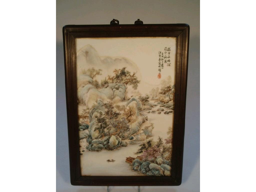 Appraisal: A Chinese painted porcelain plaque of the Yangtze River signed