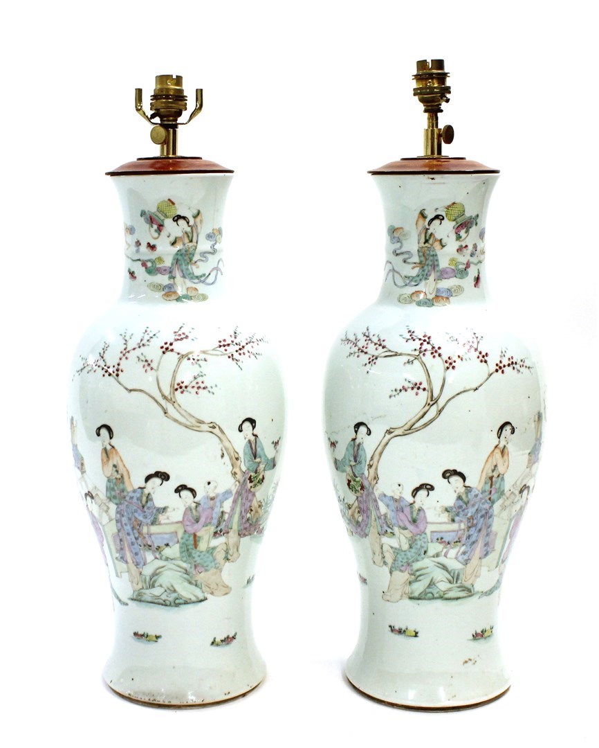 Appraisal: A pair of Chinese famille-rose baluster vases late th century