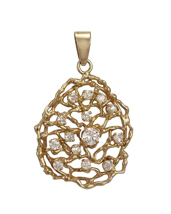 Appraisal: K FREE FORM DIAMOND PENDANT K yellow gold pendant contains