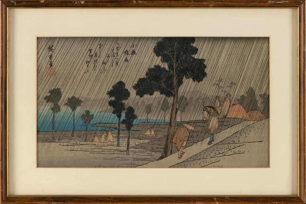 Appraisal: UTAGAWA HIROSHIGE JAPAN - EVENING RAIN AT KOIZUMI WOODBLOCK PRINT