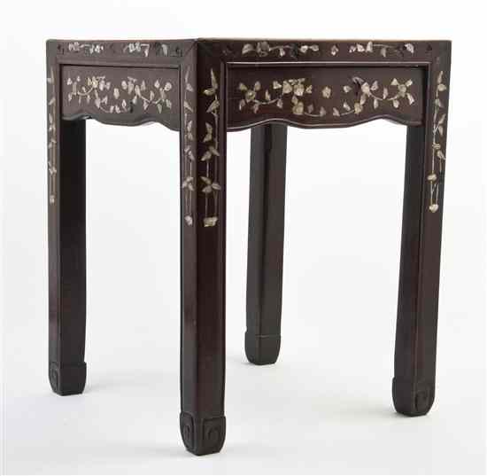 Appraisal: A Hardwood End Table having mother-of-pearl inlay throughout depicting a