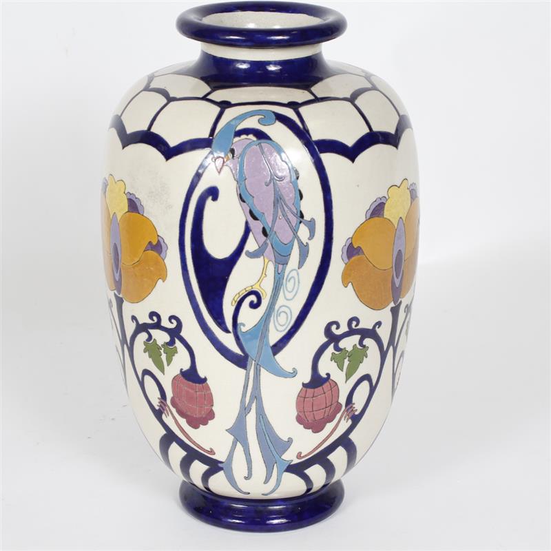 Appraisal: American China Painter Satsuma porcelain vase with Birds and Flowers