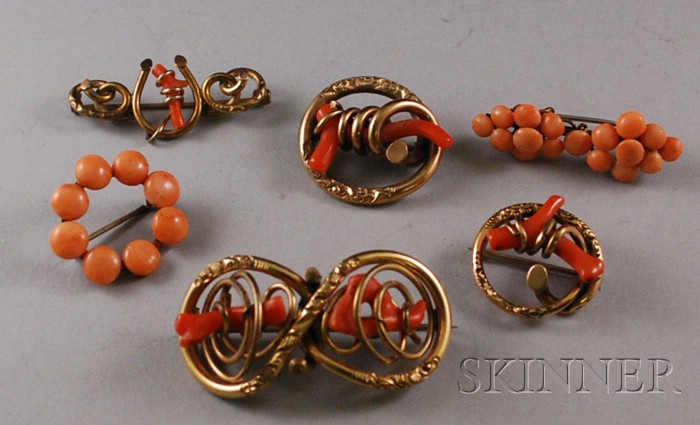 Appraisal: Six Antique Coral Brooches four made of branch coral two