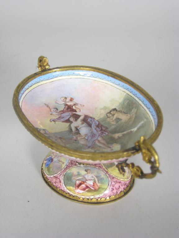 Appraisal: A th Century Continental enamel two handled small oval Comport