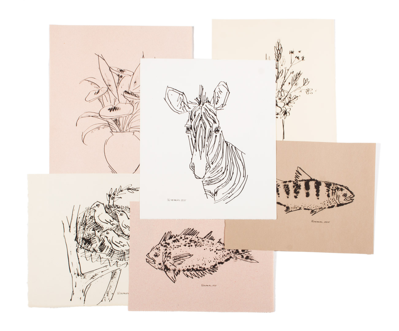 Appraisal: Reuben Kramer Six unframed drawings American - Depicting animal and