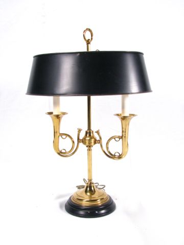 Appraisal: Vintage brass library lamp trumpet and candlestick motif with dual