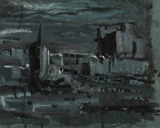 Appraisal: WALTER WILLIAMS - Untitled Cityscape Tempera ink wash and chalk