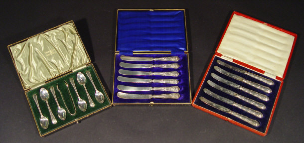 Appraisal: Cased set of six silver teaspoons and matching sugar tongs