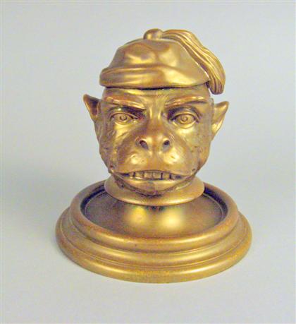 Appraisal: Continental bronze inkwell early th century Modeled as a monkey's