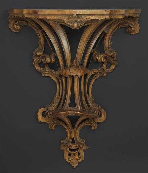 Appraisal: PAIR OF CARVED WALNUT HANGING CONSOLES late Baroque probably German