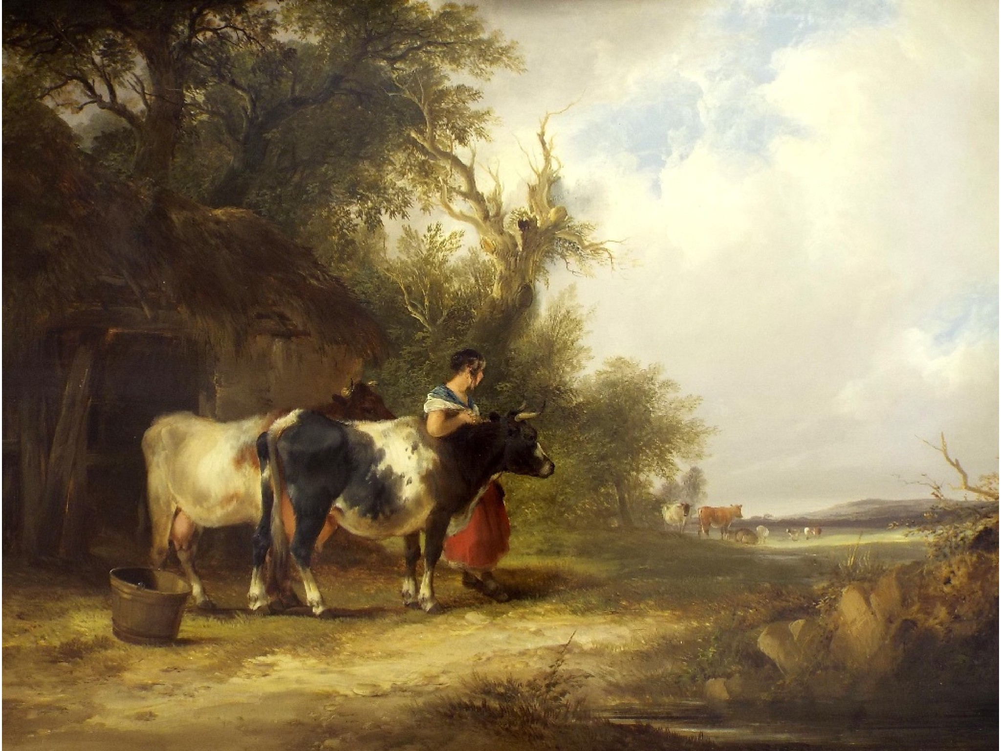 Appraisal: William Shayer snr - - Milkmaid with cattle beside a