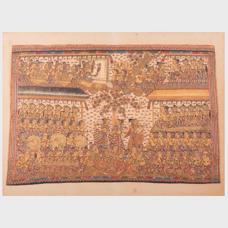 Appraisal: Balinese Painting of a Celebration Scene Color on cotton mounted