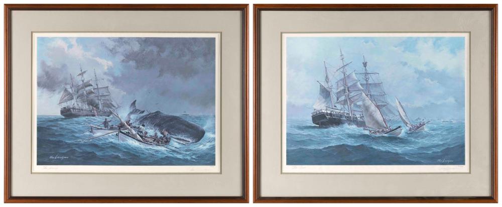 Appraisal: PAIR OF WHALING PRINTS TH CENTURY IMAGES X FRAMED X