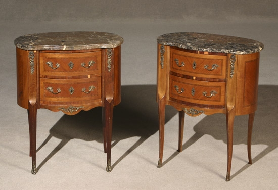 Appraisal: Pair of Louis XV-XVI Style Brass Mounted and Inlaid Parquetry