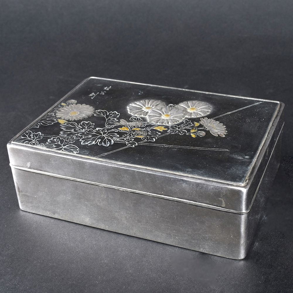 Appraisal: Japanese Mixed Metal Table Box A Japanese Silver Mixed Metals