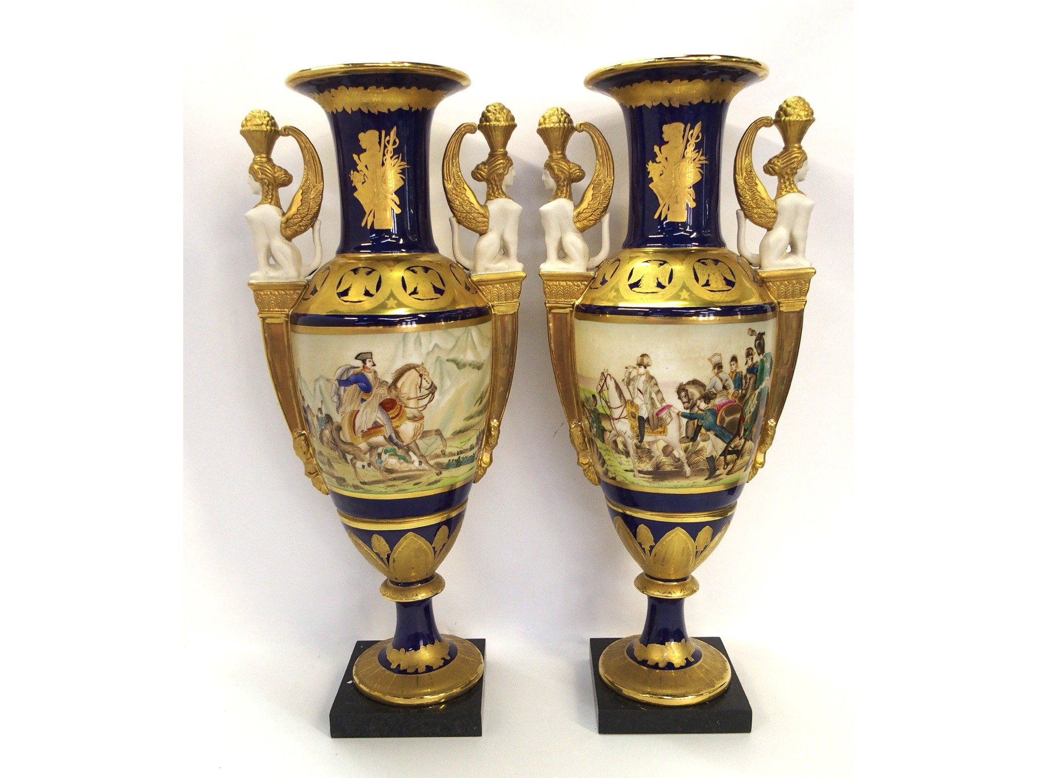 Appraisal: Pair of decorative vases painted with battle scenes