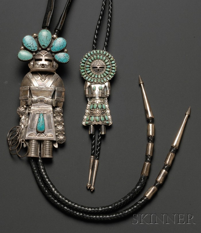 Appraisal: Four Southwest Silver and Stone Bolo Ties the first an