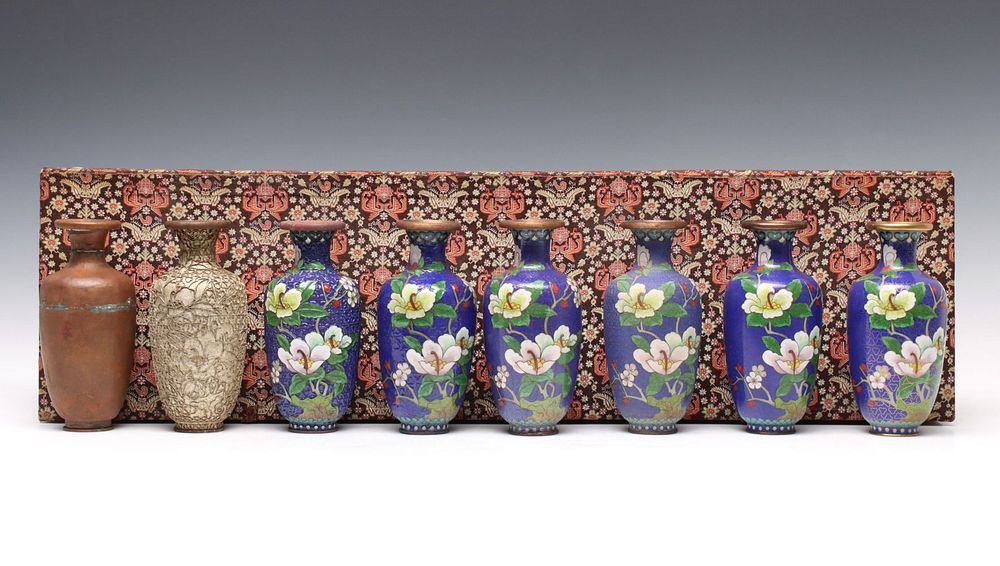 Appraisal: EIGHT CLOISONNE VASES IN VARIOUS STAGES OF CREATION The 'story'