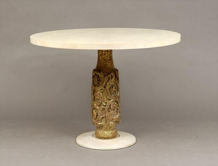 Appraisal: Art Deco-Style Carved Giltwood Marble and Parchment Center Table in