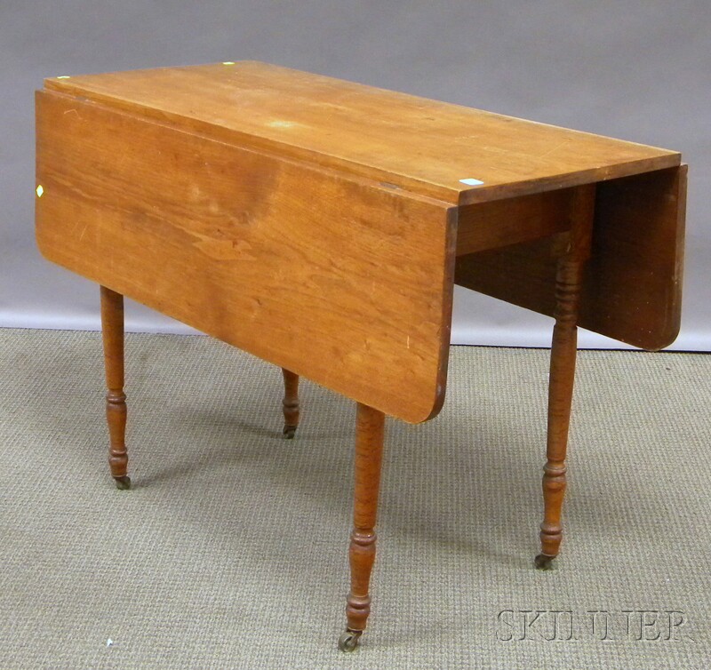 Appraisal: Ash and Bird's-eye Maple Drop-leaf Table with turned legs ht