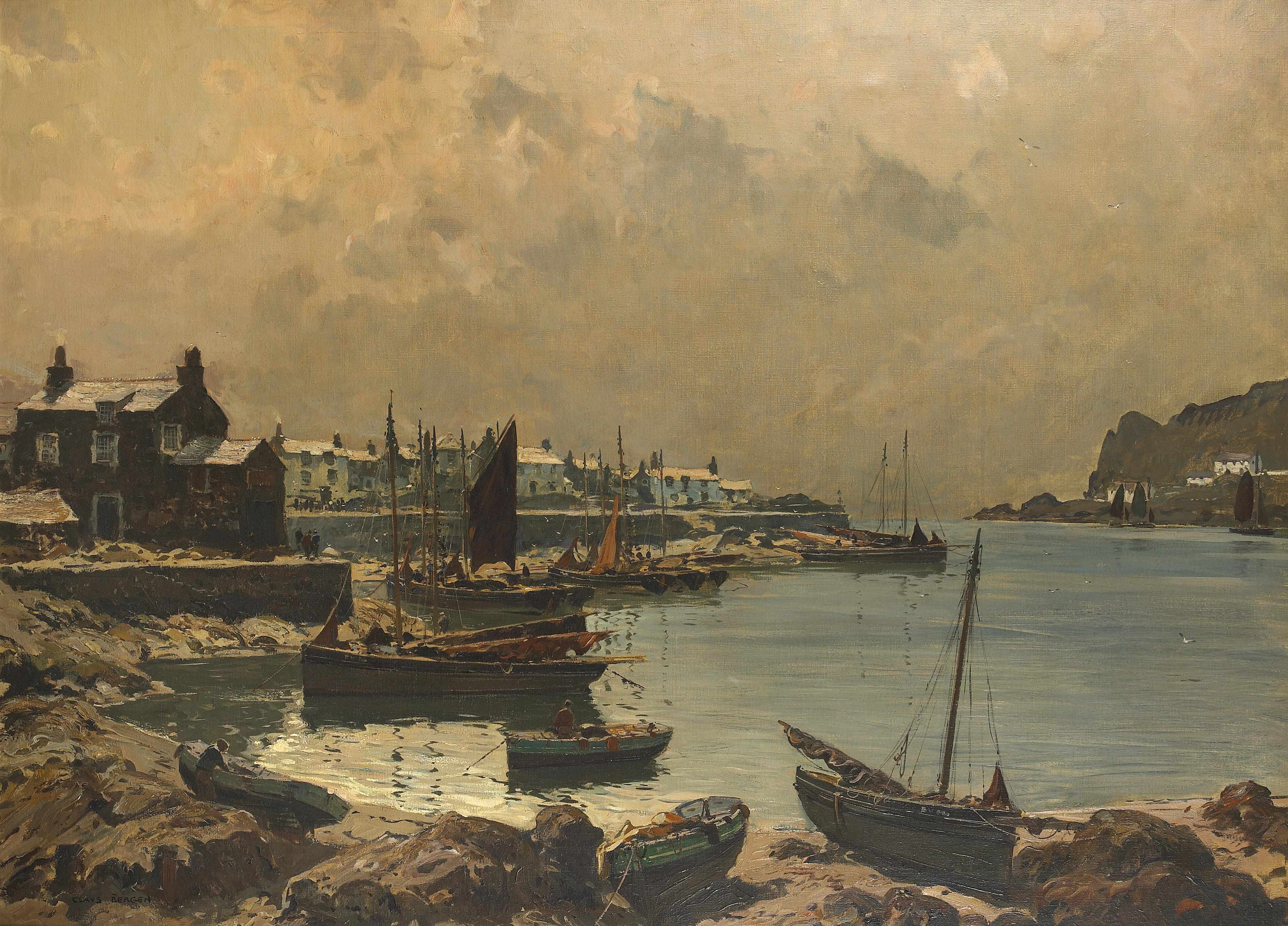 Appraisal: Claus Bergen German - Fishing boats in a harbor signed