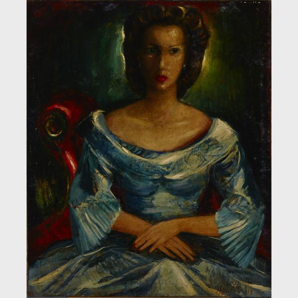 Appraisal: Janis Ferdinands Tidemanis - WOMAN IN BLUE Latvian Oil on