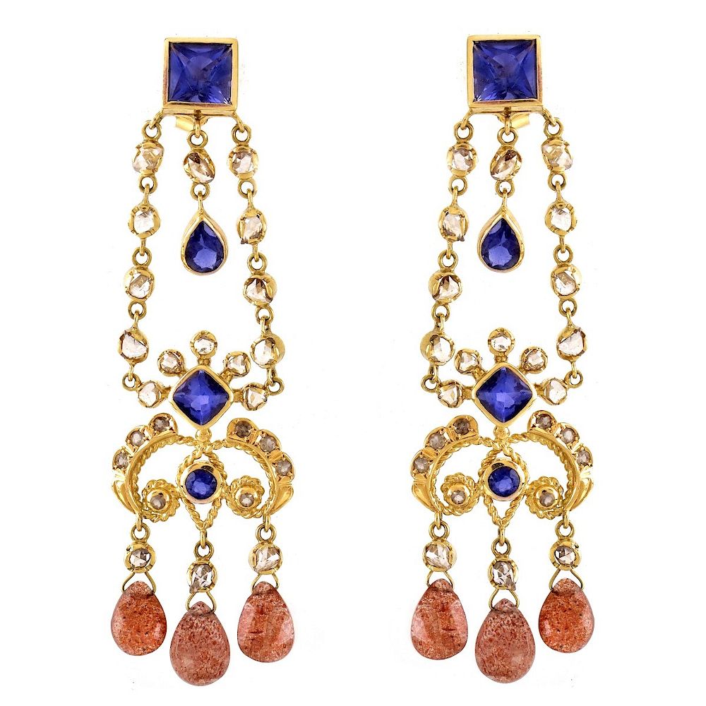 Appraisal: Multi Gemstone and K Gold Earrings Vintage Multi Gemstone and