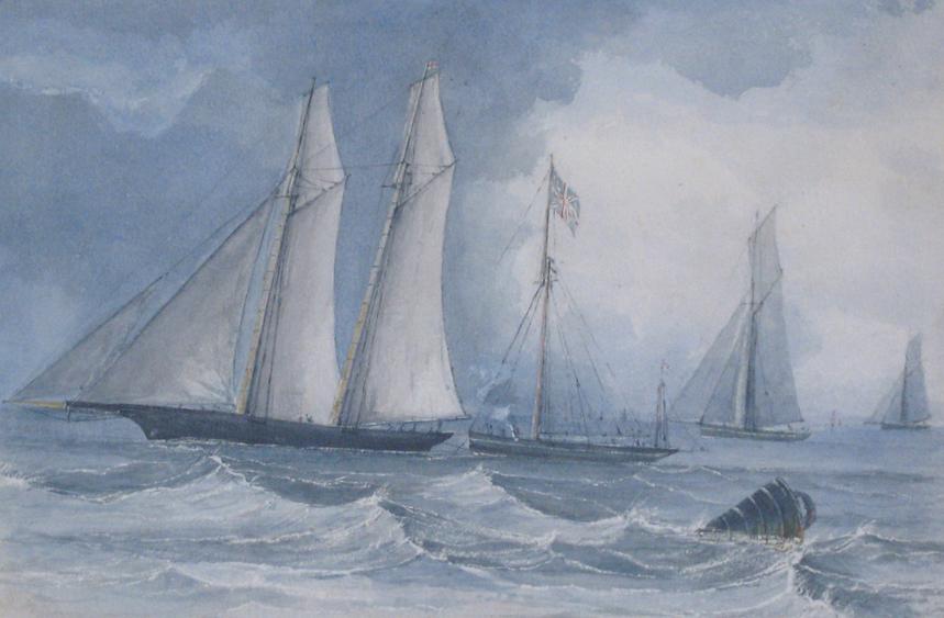 Appraisal: ENGLISH SCHOOL th century The Yacht America off Ryde watercolour