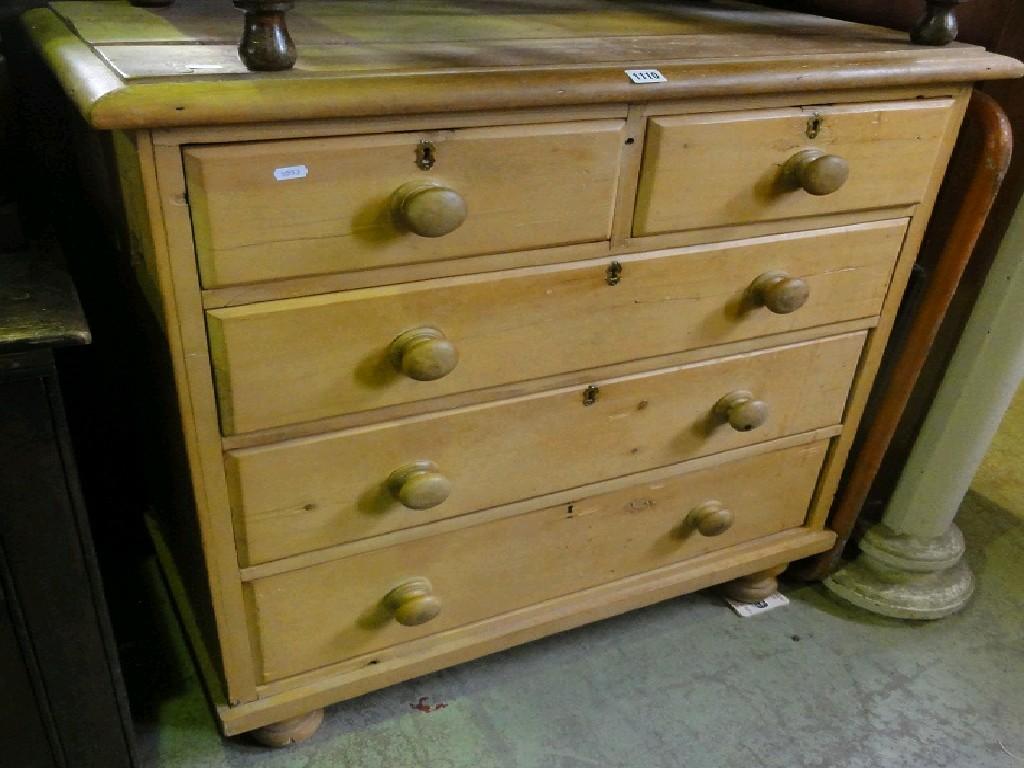 Appraisal: A Victorian stripped pine chest fitted with three long and