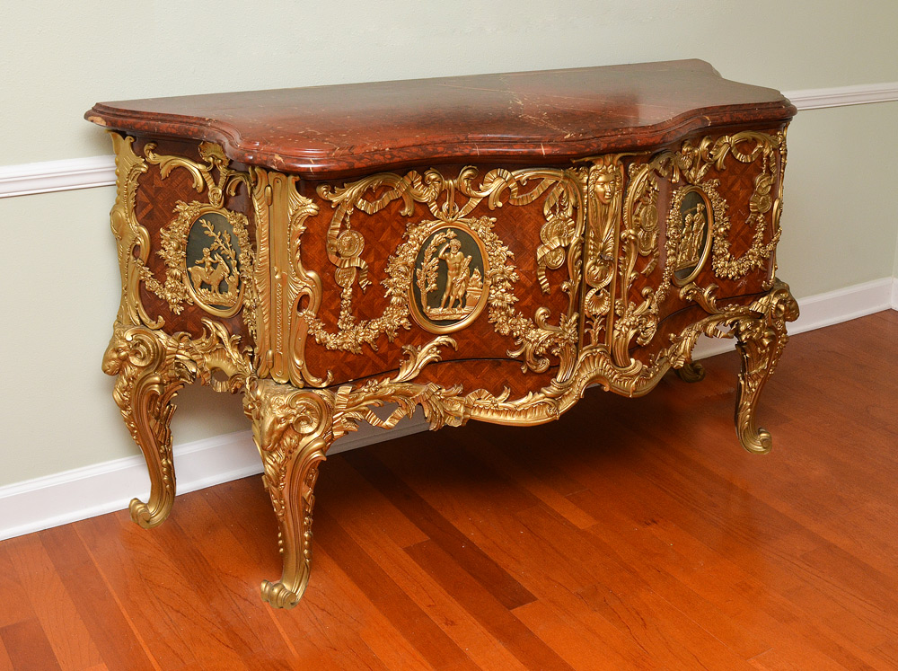 Appraisal: AFTER ANTOINE GAUDREAU LOUIS XV STYLE GILT BRONZE MOUNTED COMMODE