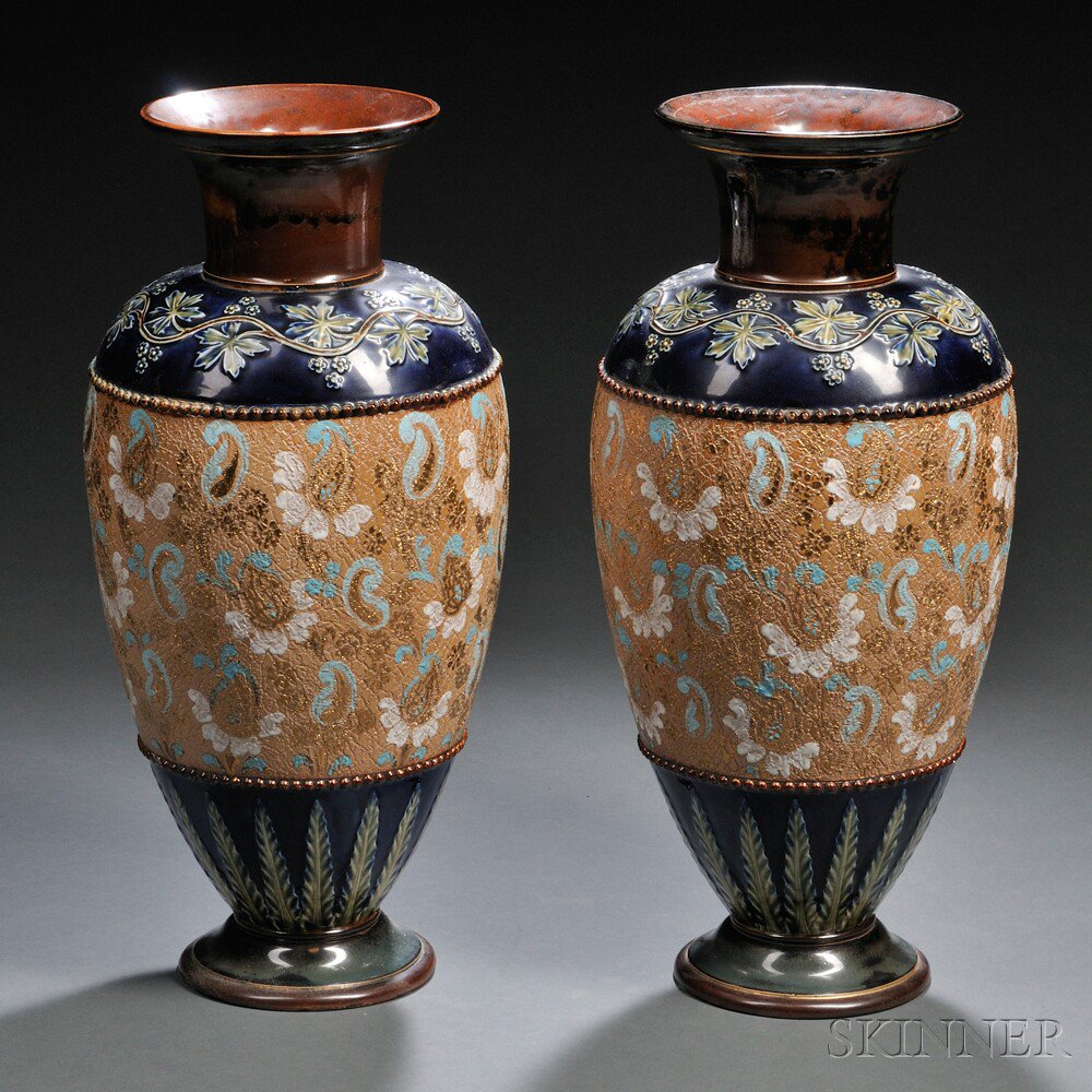 Appraisal: Pair of Doulton Lambeth Slater's Patent Stoneware Vases England c