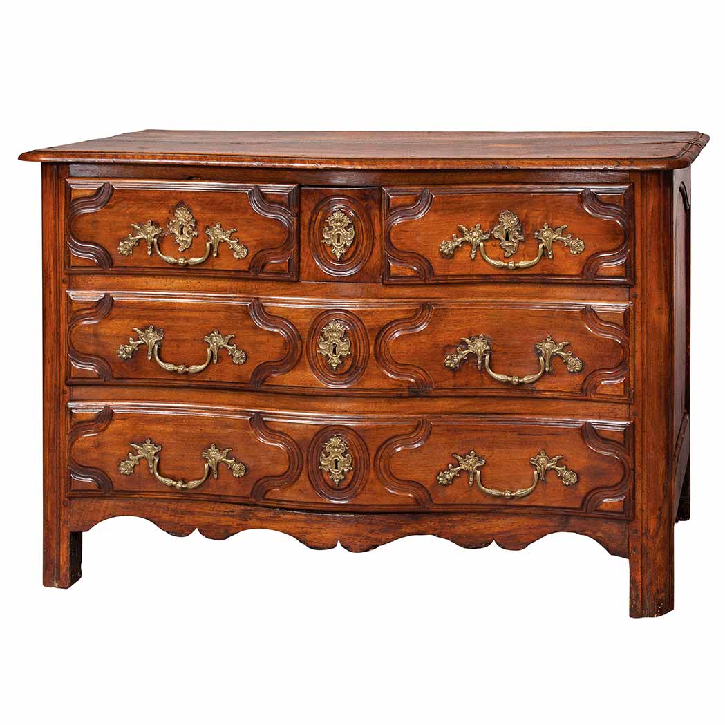 Appraisal: Provincial Louis XV Gilt-Bronze Mounted Walnut Commode Stamped N Martiny