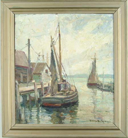 Appraisal: EMILE A GRUPPE American - FIRST LIGHT GLOUCESTER HARBOR Oil