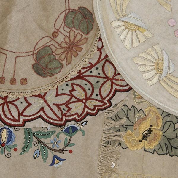 Appraisal: ARTS CRAFTS TABLE LINENS All embroidered linen with floral decoration