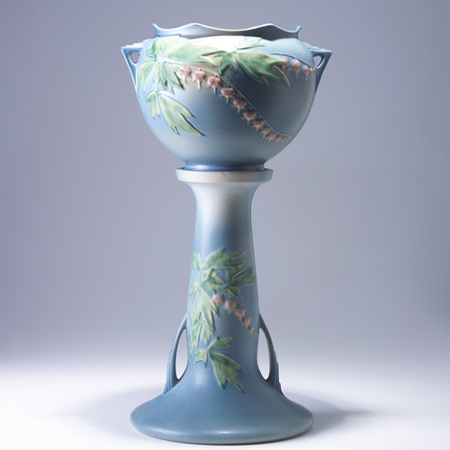 Appraisal: ROSEVILLE Blue Bleeding Heart jardiniere and pedestal set - Several