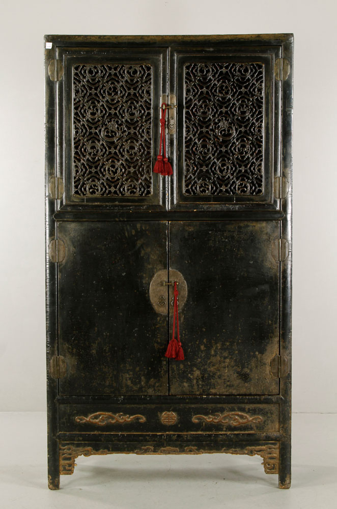 Appraisal: - Chinese Black Lacquered Cabinet Black lacquered display cabinet China