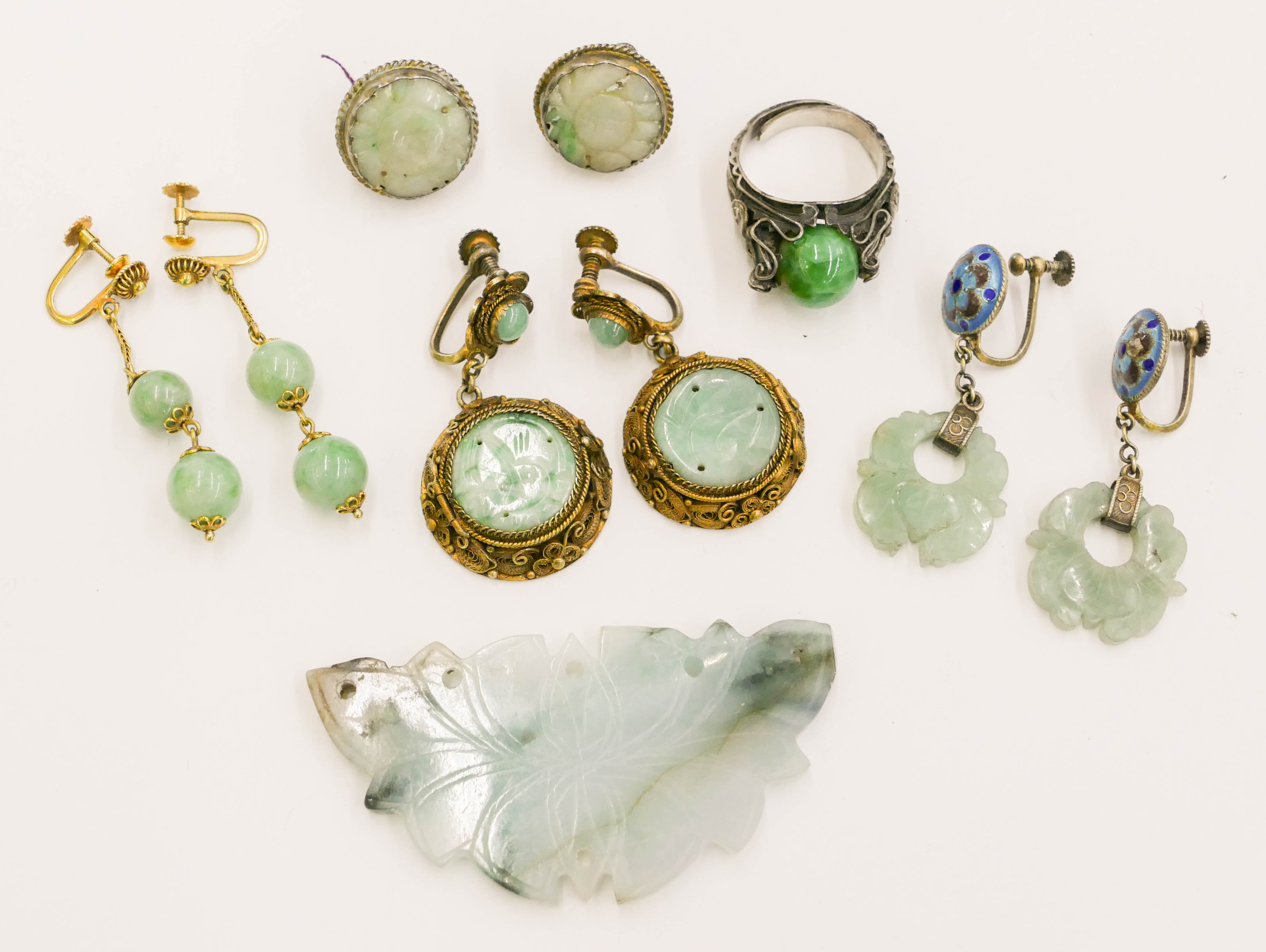 Appraisal: pc Chinese Qing Jade Earrings and Jewelry '' to ''