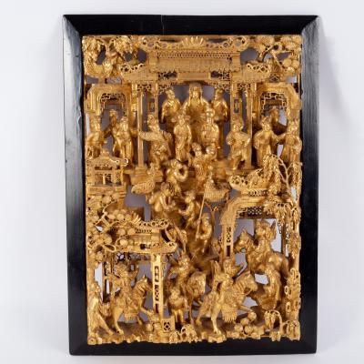 Appraisal: Indian School th Century a gilded carved wood relief panel