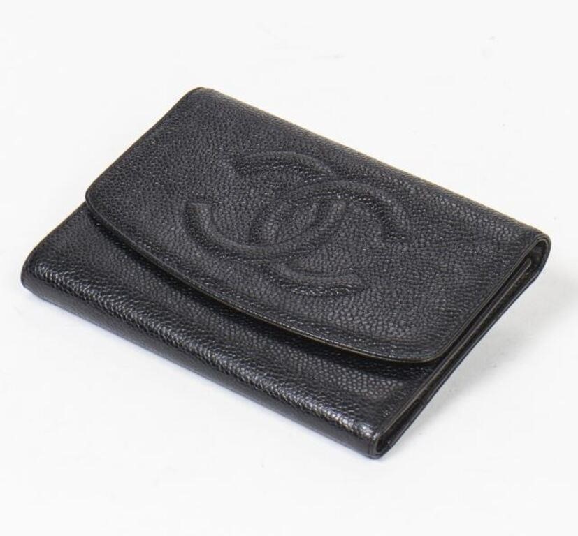 Appraisal: Chanel Timeless CC flap wallet in black caviar leather with