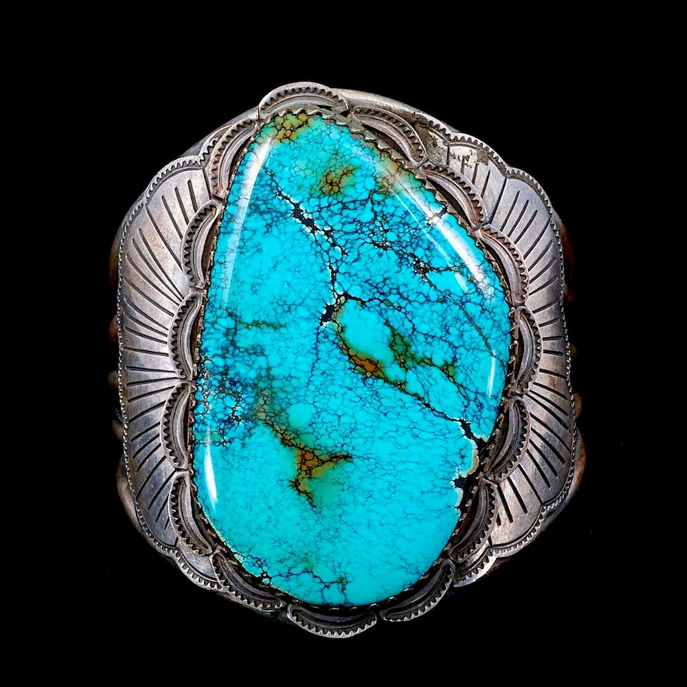 Appraisal: NAVAJO CUFF BRACELET An old pawn turquoise and sterling silver