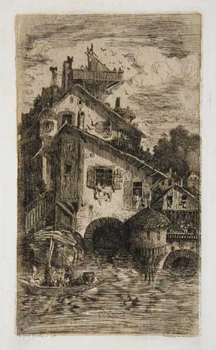 Appraisal: RODOLPHE BRESDIN Moulin eau Etching on chine jaun tre appliqu